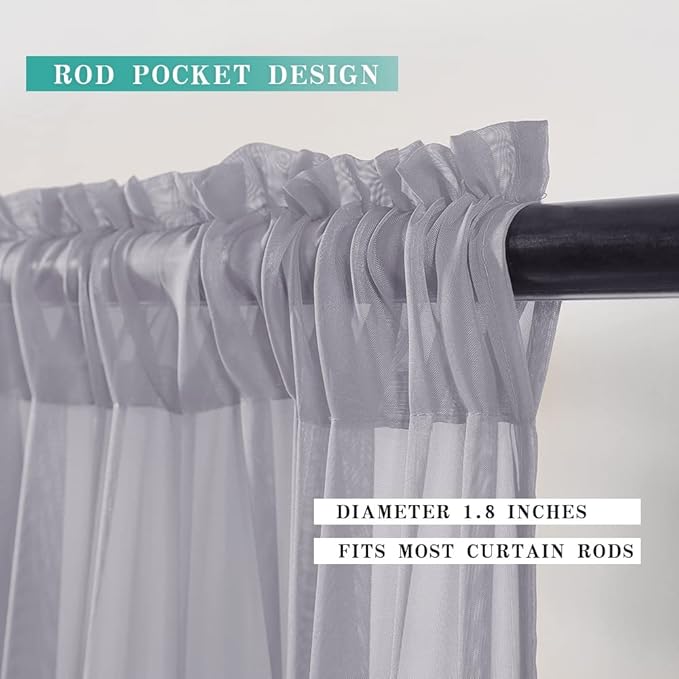 MIULEE 2 Panels Kitchen Tiers Half Window Sheer Curtains Rod Pocket Translucent Voile Drapes for Kitchen Bathroom Small Windows 29 by 36 Inch Greyish Lilac