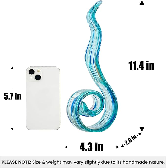 11.4" Tall Hand-Blown Glass Sculpture Murano-Style Sculpture Art Ornament Statue Figurines Home Decor Accent Piece Coastal Ocean Nautical Home Decor,Shelf,TV Stand,Tabletop Centerpieces,Wonderful Gift