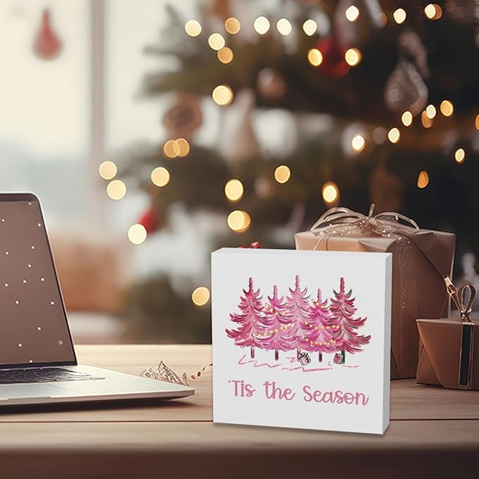 Tis' the Season Pink Christmas Vacation Movie Decor Xmas Sign 5 x 5 Inch