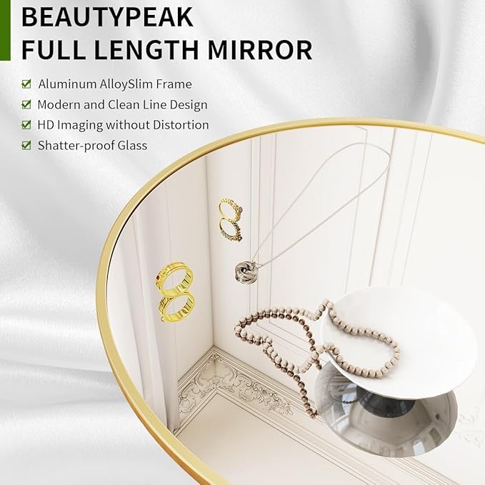 BEAUTYPEAK Arch Mirror Full Length, 59"x16" Wall Mirrors, Full Body Floor Mirror Aluminum Alloy Frame, Suitable for Bedroom, Dressing Room, Gold