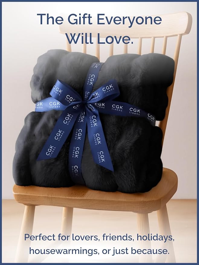 Fluffy Blanket Throw Size - Faux Fur Throw for Couch or Bed - Ultra Plush Soft Extra Thick Faux Fur Rabbit Blanket - Comfy, Fuzzy, Warm & Breathable - Luxury Minky Tie Dye Bedding - 50" x 60", Black