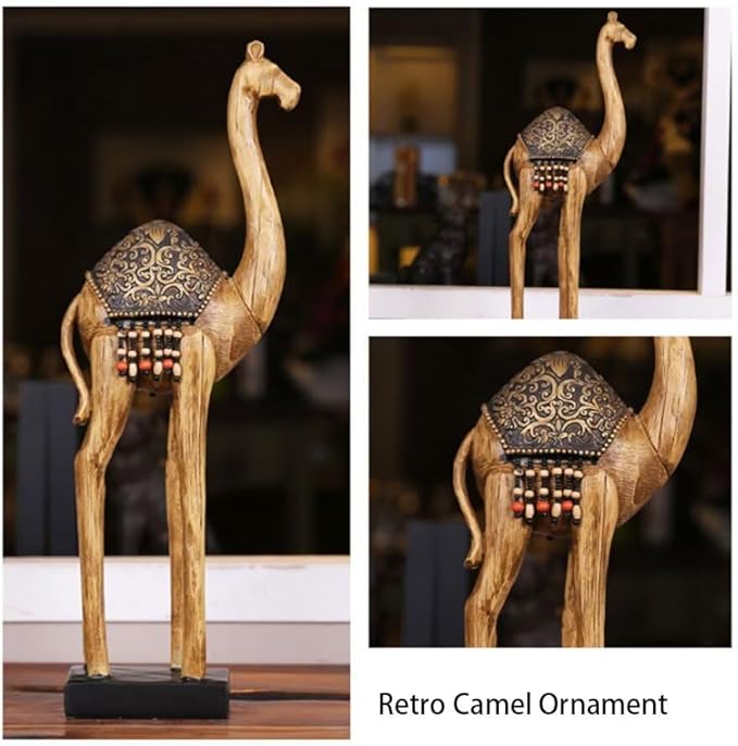 Camel Statue Resin Camel Figurine 5.90x2.55x16.14in Desert Animal Figurines Retro Style Room Decor Exquisite Living Room Decor for Home Office Decor (L)