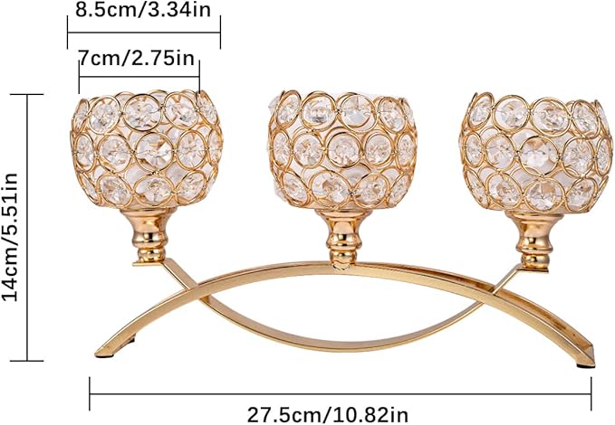 4Set Gold Crystal Candle Holders Decorative Candelabra for Wedding Centerpiece,Metal 3 Arms Candlesticks Holder Stand for Dining Table Living Room Home Decor, Party, Anniversary,Halloween,Christmas
