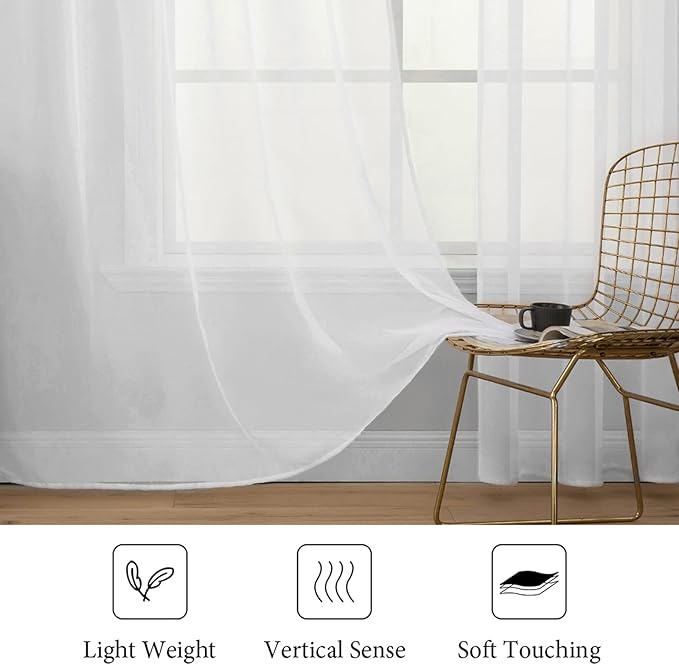 MIULEE 2 Panels Solid Color White Sheer Window Curtains Elegant Window Voile Panels/Drapes/Treatment for Bedroom Living Room (54 X 104 Inches White)