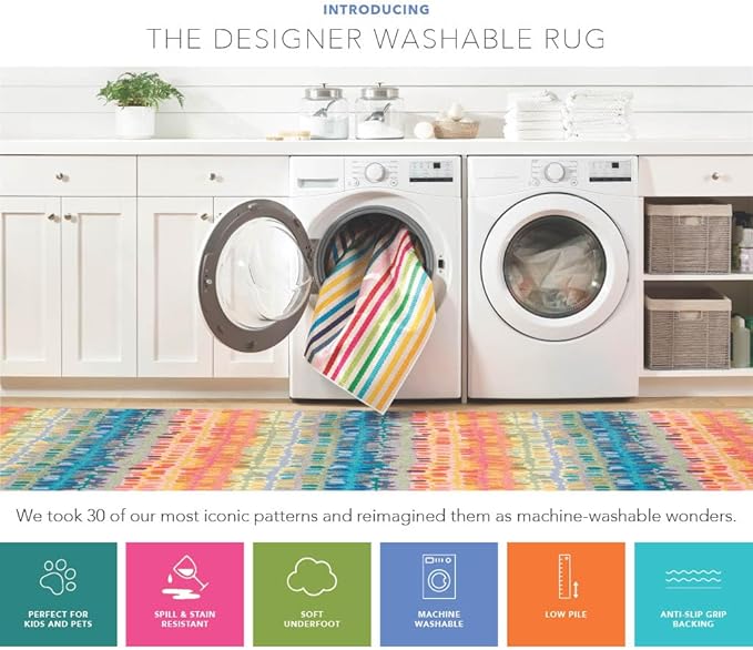 Dash and Albert Herringbone Machine Washable Area Rug - 6' x 9' Swedish Blue - Geometric Accent Rug - Anti-Slip Backing, Lightweight, Machine Washable, High Traffic Areas Kitchen, Mudroom, Entryway