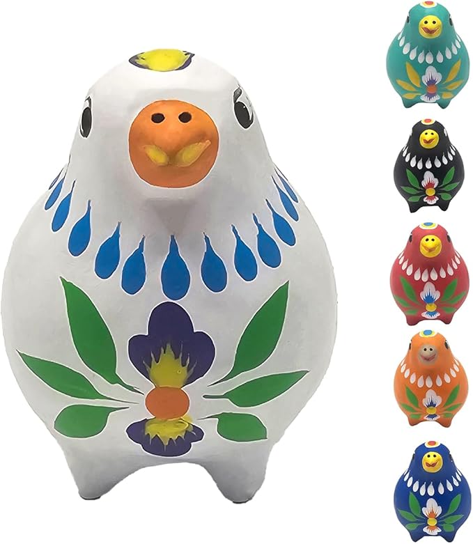 Decorative Clay Bird Figurines Hand-Painted Folk Art Design Collectible Smal Figurines Holiday Birthday Couples Friend Unique Gift Idea Decorative Home Art Table Bring Good Luck (White)