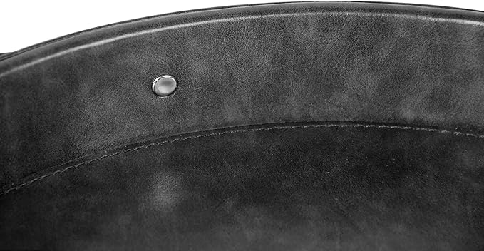 HofferRuffer Top Nocth PU Leather Round Serving Tray, Decorative Serving Tray with Handles, Coffee Tray, Ottoman Tray for Home Or Office, Diameter 14.6-inch (Dark Grey)