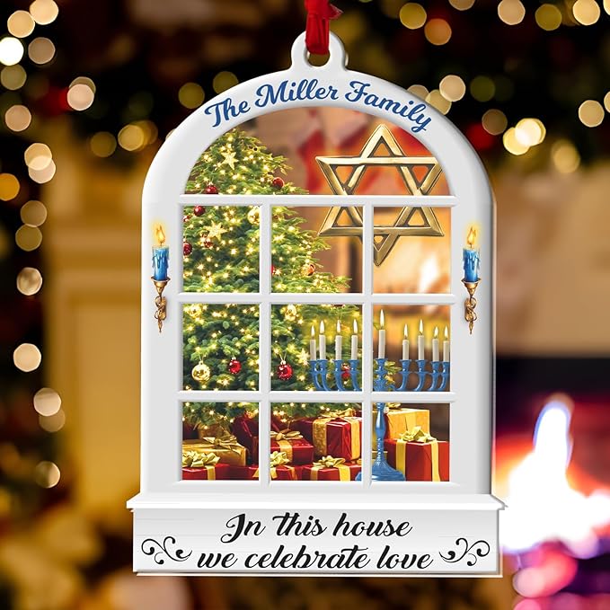 Hanukkah Ornaments - Personalized Hanukkah Ornament for Tree, Family Christmas Ornaments, Merry Chrismukkah Jewish and Christian, Hanging Decor