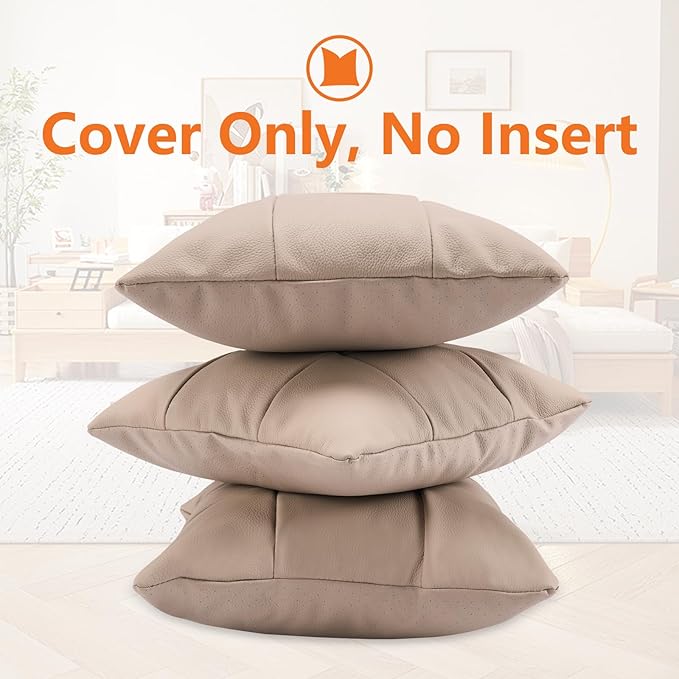 Kidol & Shellder Genuine Leather Throw Pillow Cover 18x18 Modern Solid Lumbar Pillow Covers-Luxury Pillowcases for Couch Sofa Bed-Soft Durable Decorative Cushion Case with Hidden Zipper(Light Suntan)