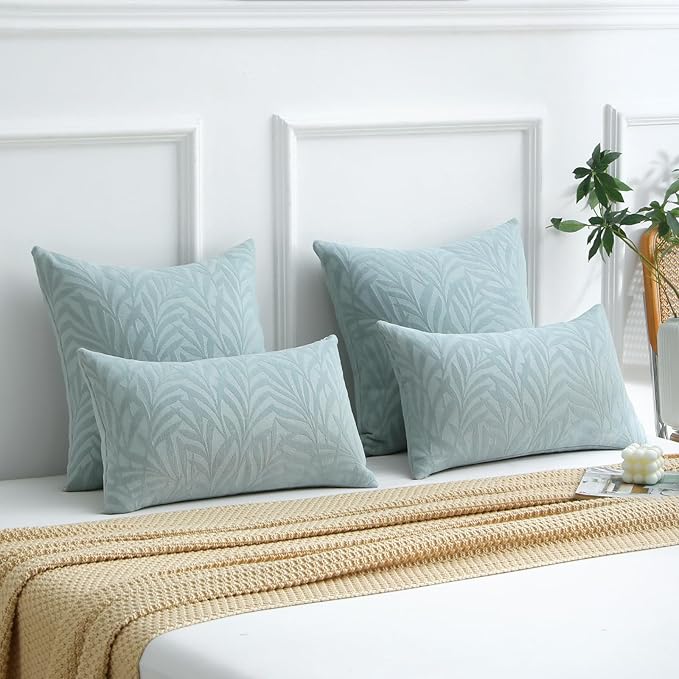 FUTEI Baby Blue Decorative Throw Pillow Covers 26x26 Inch Set of 2,Soft Chenille Phoenix Tail Leaf Textured Euro Pillow Shams,Modern Home Decor for Couch Bed Living Room