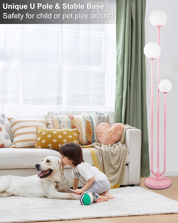 63IN 3-Light Dimmable Floor Lamp, Unique Candle Holder Style Pink Tall Standing Lamps with 3000K G9 Bulbs for Reading, Mid Century Modern Floor Lamp for Living Room Bedroom Office