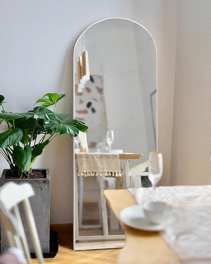 TinyTimes 65''x22'' Arched Full Length Mirror with Stand, Full Body Mirror Full Length Floor Freestanding, Wall Mounted Mirrors for Bedroom Living Room Cloakroom (White)