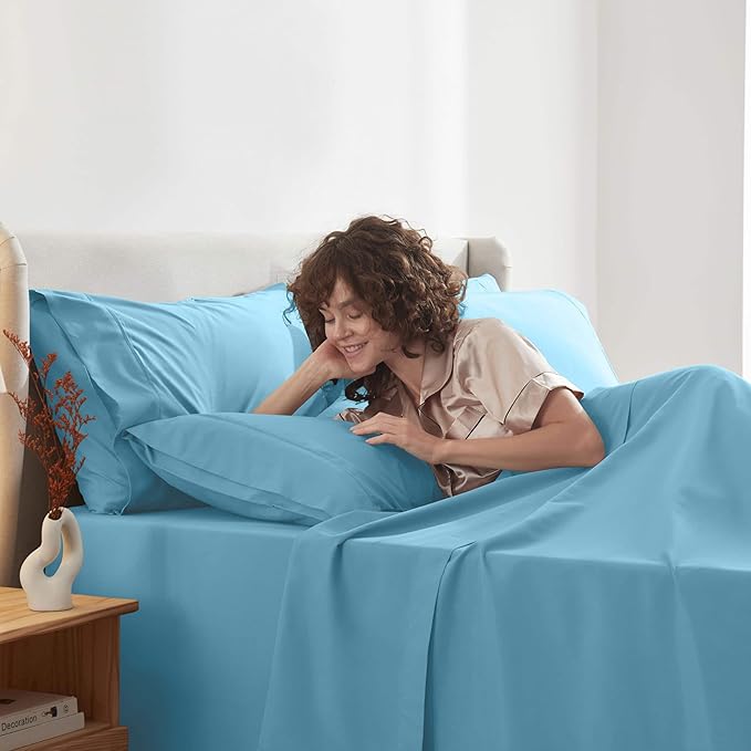 Nestl Extra Deep Split King Sheet Set - 7 Piece Breathable & Cooling Sheets - Hotel Luxury Bedding Set w/18-24 Inch Deep Pockets - Easy & Secure Fit - Super Soft, Wrinkle Free & Comfy - Bright Blue
