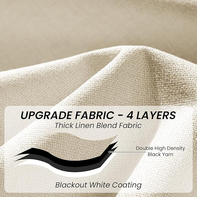 100% Blackout Curtains 96 inches Length Linen Blend Bedroom Curtains, Rod Pocket Back Tab Black Out Window Curtain Set Living Room Curtains, Full Blackout Curtains 2 Panels Drape, Beige