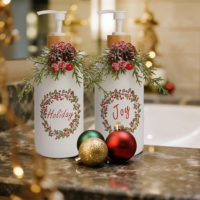 Christmas Soap Dispenser,Christmas Decoration Bathroom Hand Soap Dispenser and Christmas Kitchen Decor,Cute Christmas Soap Pump for Farmhouse Indoor Christmas Bathroom Decor(2 Pack)