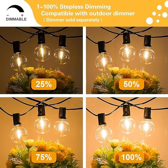 SUNTHIN Outdoor String Lights, 96FT(48ft * 2 Pack) Patio Lights with G40 Shatterproof LED Bulbs, Waterproof Outdoor Lights for Yard, Porch, Pergola, Pool, Garden, Pool, Party