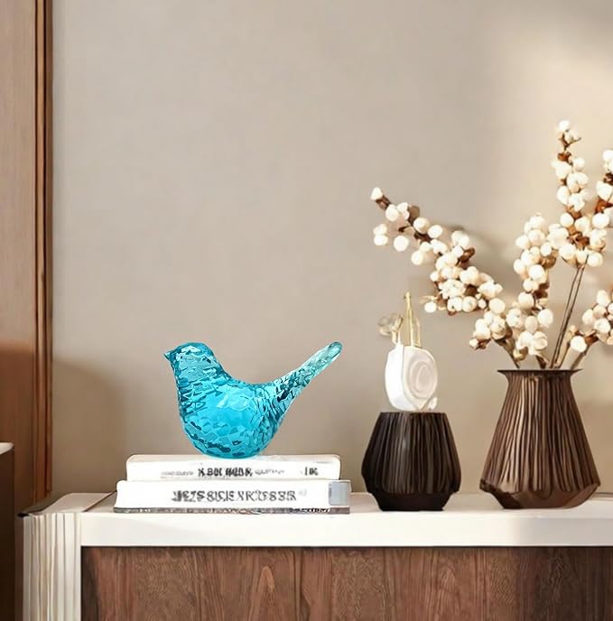 Aqua Blue Bird Figurines - Living Home Decor Accent, Decorative Gifts for Bird Lovers, Modern Resin Animal Statue Paperweight