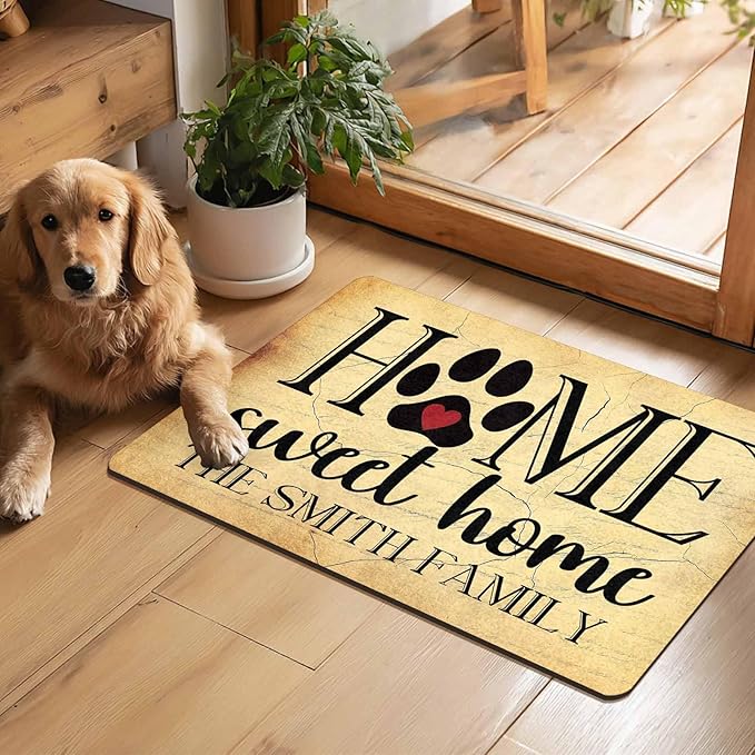 Custom Welcome Doormat with Family Name Home Sweet Home Personalized DoorMats, Housewarming Gift - Door Mat with Anti-Slip Backing, Customize Doormat Outdoor Indoor Entrance