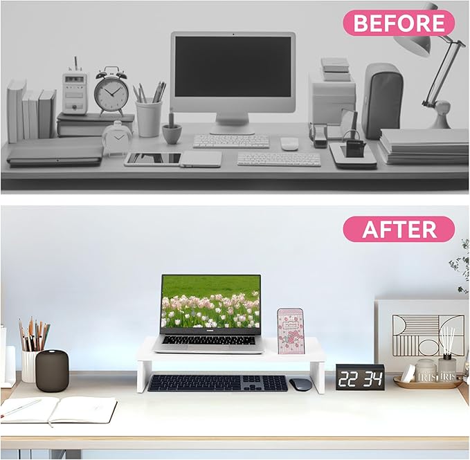 21" Monitor Stand Riser with LED Lights and Phone Holder, Monitor Stand for Desk, Computer Monitor Stand, Desk Shelf for Top of Desk, Desktop Organizer for Laptop, Printer, TV