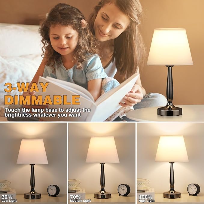 Kakanuo Touch Bedside Lamps for Bedroom Set, Small Touch Table Lamps with 2 USB Charging Ports, 3 Way Dimmable Nightstand Lamps with USB C Port - White (LED Bulb Included)