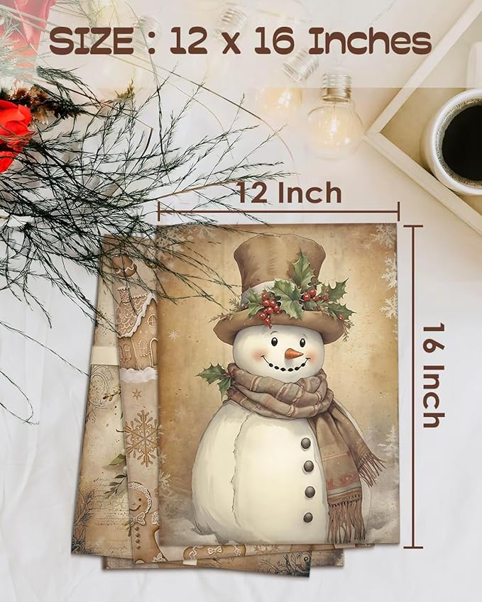Wheatwin Vintage Christmas Wall Decor, Christmas Tree Snowman Wall Art Prints Set of 4, Boho Wall Decor for Bathroom Home Bedroom Living Room Office, 8x10 (Unframed)