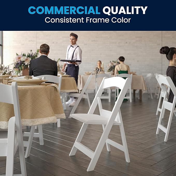 Flash Furniture Hercules Series Folding Chairs for Weddings and Formal Events, Stackable Commercial Event Seats with 1,000-lb. Static Weight Capacity, Set of 2, White