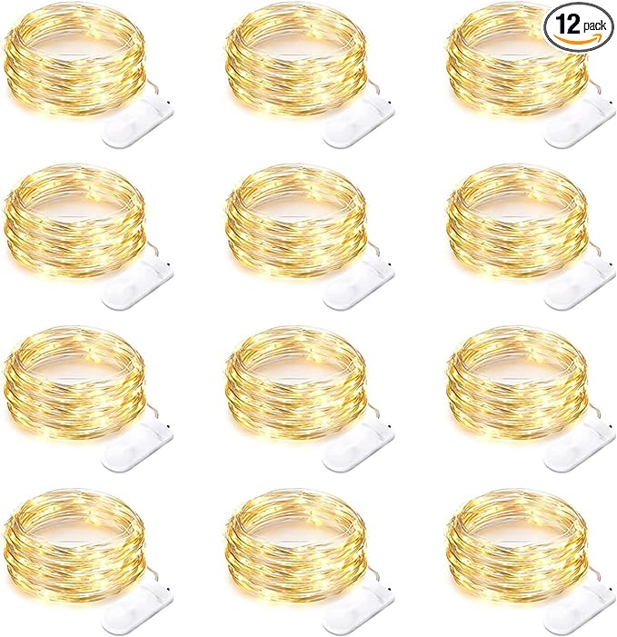12 Pack Battery Operated Fairy String Lights 7 Feet 20 Led Waterproof Silver Wire Firefly Starry Moon Lights for Bedroom DIY Party Wedding Patio Christmas