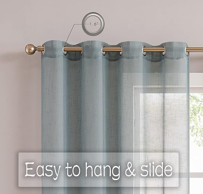 Linen Sheer Window Curtain Panel Pairs 108 Inches Extra Long for Living Room with Grommets/Eyelets Rustic Window Treament Drape Set Bedroom Farmhouse- 2 Panels, Spa/Light Teal, 54x108 Inch