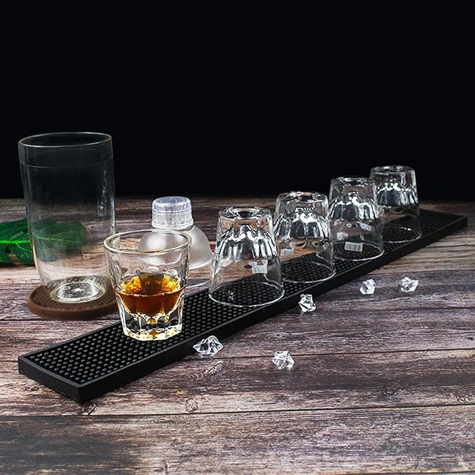 6 Pack Rubber Bar Mats, 24" x 3.15", Black Bar Service Spill Mat for Countertop Bartending, Efficient and Stylish Solution