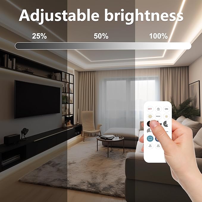 COB LED Strip Light 4000K, 24ft Dimmable Natural White LED Strip Light, CRI92+, DC24V Tape Light with RF Remote, Timer Function, Bluetooth App Control for Home Bedroom Kitchen DIY Lighting.