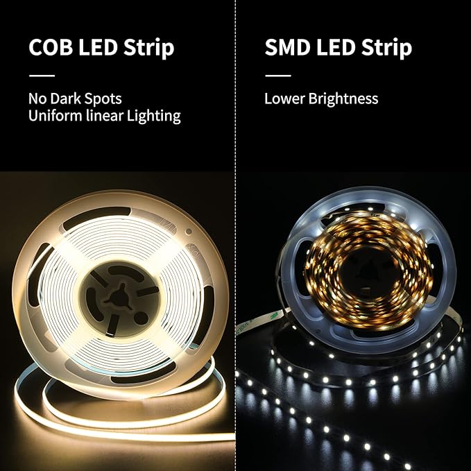 PAUTIX 5mm COB LED Strip Light 16.4ft/5m 2700K Warm White 504 LEDs/m,5000lm CRI90+ Super Bright DC24V Flexible LED Tape for Cabinet Home DIY Lighting Projects(Power Supply Not Included)