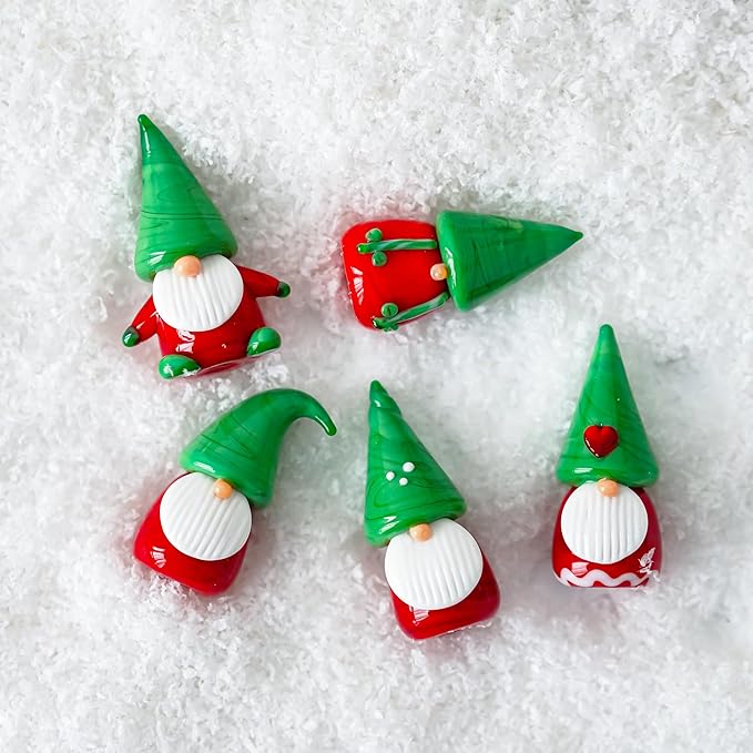H&D HYALINE & DORA Gnomes Christmas Decorations Ornaments 5Pcs Mini Blown Glass Gnomes Figurines Handmade Glass Xmas Figurines for Tree, Santa and Gnome Party Supplies