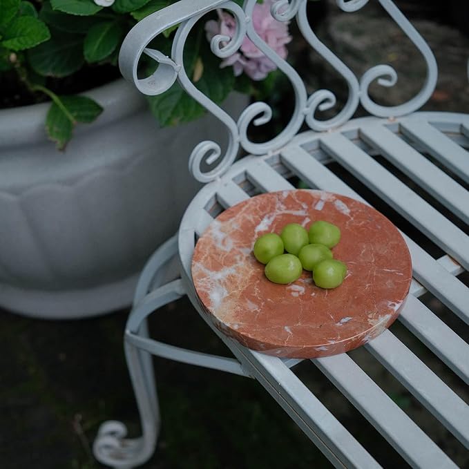 8" Natural Travertine Ring Dish Jewelry Tray for Women Gift - Marble Trinket Dish for Key Earring Nightstand - Candy,Fruit, Nut, Snack Serving Tray for Table, Home Decor (Rosso Red Marble)