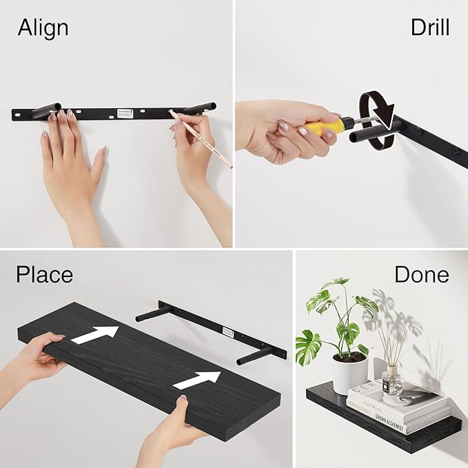 BAYKA Floating Shelves, 22.5 inch Rustic Wood Wall Mounted Shelves for Bathroom, Bedroom, Living Room, Kitchen & Office, Hanging Display Shelf with 22 lbs Capacity, for Decor, Display & Organizer