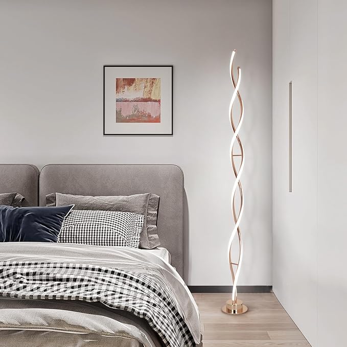 ADISUN 31W Modern Floor Lamp, LED Spiral Floor Lamp for Living Room, 3-Color Dimmable Standing Floor Lamps with Remote Control, 58" Tall Lamp for Bedroom Office Dining Room (Gold)
