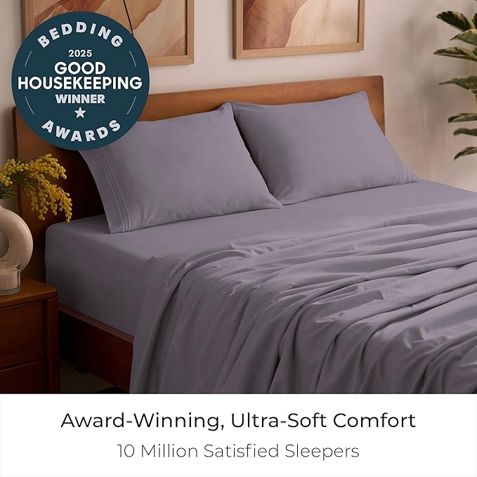 Mellanni Full Sheets Set - 4 PC Iconic Collection Bedding - Hotel Luxury, Extra Soft, Cooling Bed Sheets - Wrinkle, Fade, Stain Resistant (Full, Hazy Lilac)