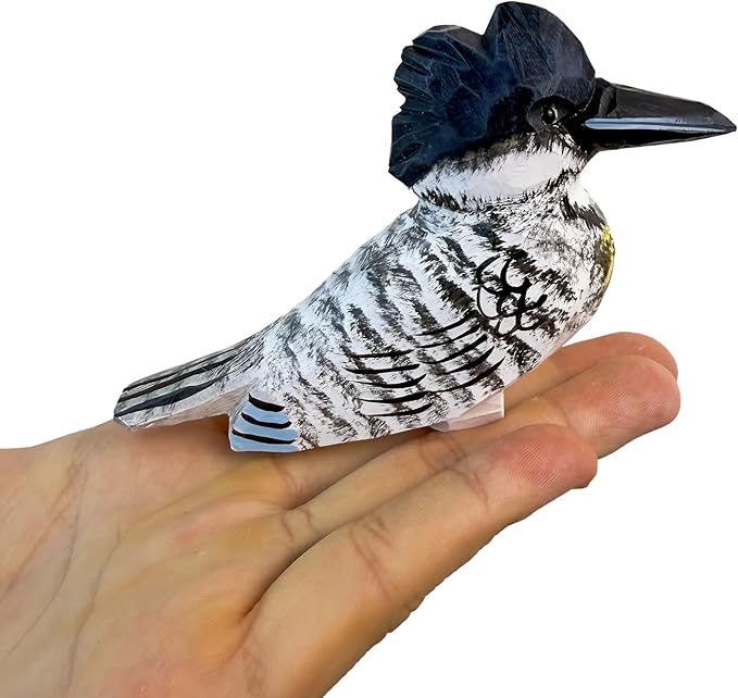 Wooden Bird Figurines Funny Desk Accessories Hand Carved Wood Decorative Small Birds Animal Miniature Statues Ornament for Home Room Decor (Black Beak)