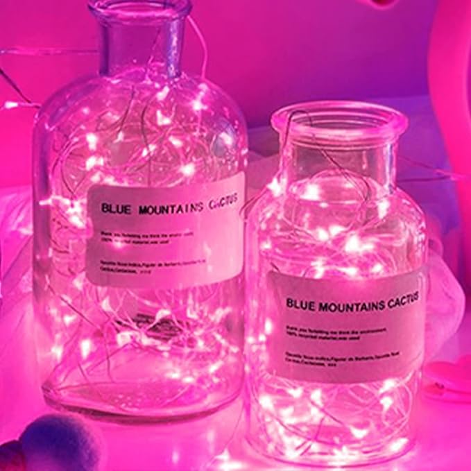 12 Pack Fairy Lights Battery Operated String Lights 7 Feet 20 Led Waterproof Christmas Lights Silver Wire Firefly Starry Moon Lights for Bedroom DIY Party Pink…