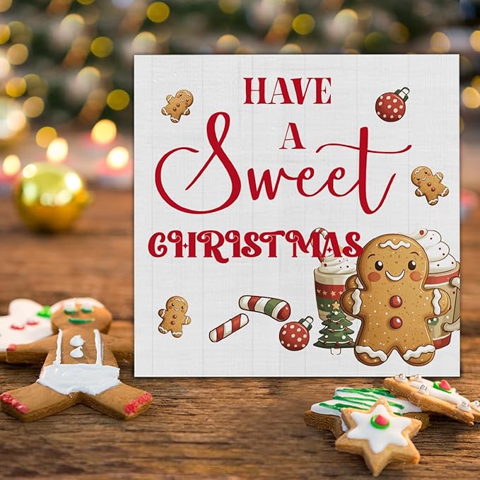 Christmas Kitchen Decorations, Hot Cocoa Wooden Sign Gingerbread Decor, Farmhouse Christmas Wooden Block Sign, Christmas Home Decor for Table Shelf 5 x 5 Inch