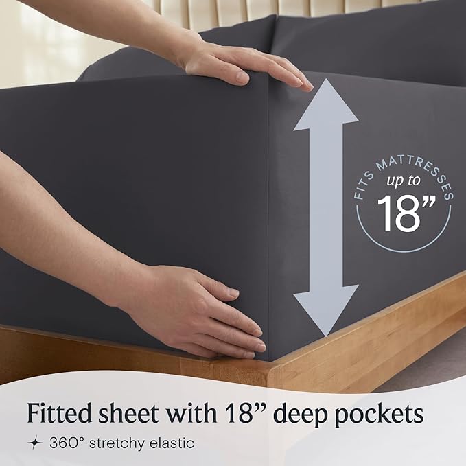 LuxClub 4 PC Full Size Sheet Set Sheets Deep Pockets Wrinkle Free Cooling Sheets Machine Washable Hotel Bedding Silky Soft - Dark Grey Full