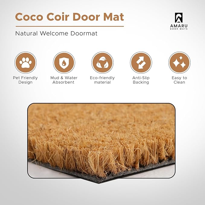 Ladybugs - 17"x29" - Coir Door Mat with Heavy Duty Backing - Welcome Mats for Entryway, Porch - Anti-Slip PVC & Coconut Fiber Surface - Natural Home Accessories, Minimalist Original Design