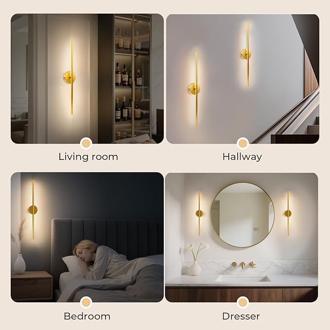1 Pack Battery Operated Wall Sconce Detachable 360°Rotate, Wireless Wall Light 3000-6500K Dimmable, 10000mAh Rechargeable Wall Lamp for Bedroom, Living Room,28 Inch Gold