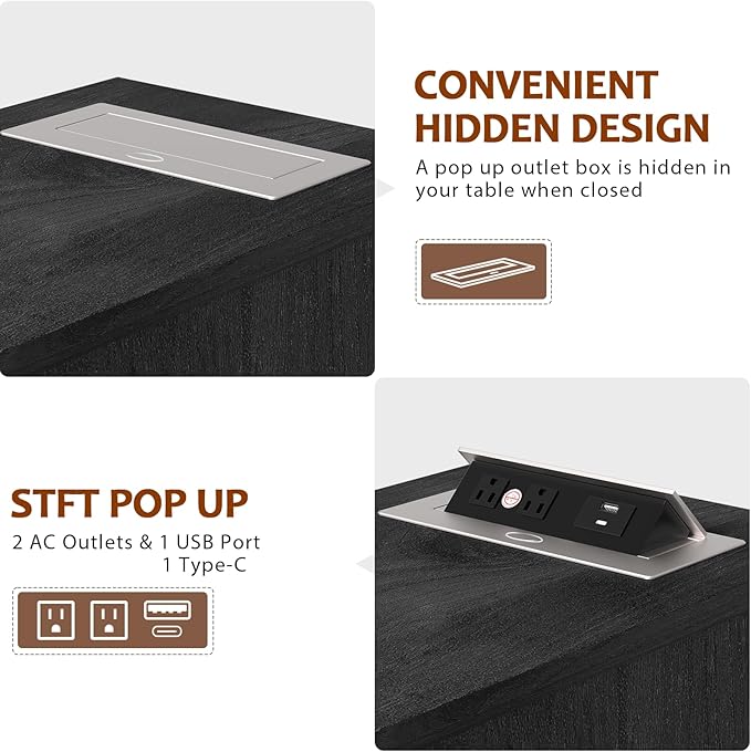 HIFYOBRO Narrow End Table with Flip Top Charging Station Set of 2, Storage Side Table with Drawer and Cabinet, Type-C & USB Port & Power outlets, Wooden Storage Cabinet for Bedroom/Living Room