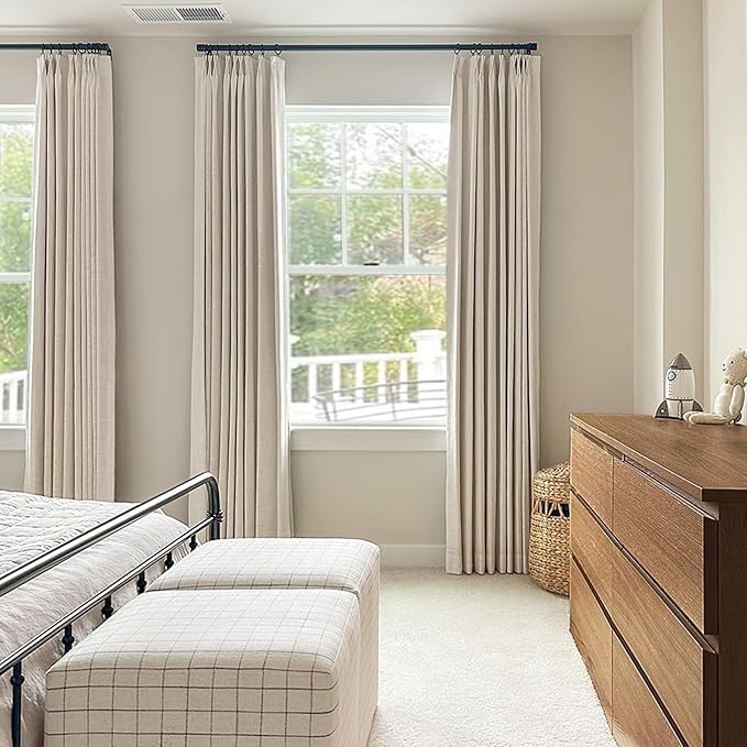 100% Blackout Shield Linen Look Textured Pinch Pleated Curtains Blackout Drapes 120 Inch Long 2 Panels Set, Faux Linen Blackout Curtains for Bedroom & Living Room, 40" W x 120" L, Cream