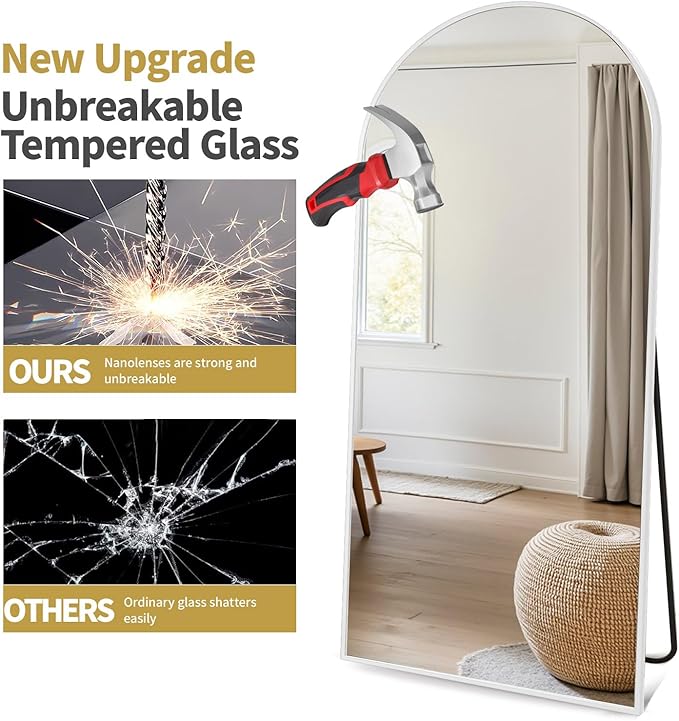 Full Length Mirror, 58"x18" Large Floor Mirror with Stand, Full Body Mirrors for Leaning or Hanging, Standing Mirrors for Bedroom, Living Room,Dressing Room, Aluminum Alloy Frame, White