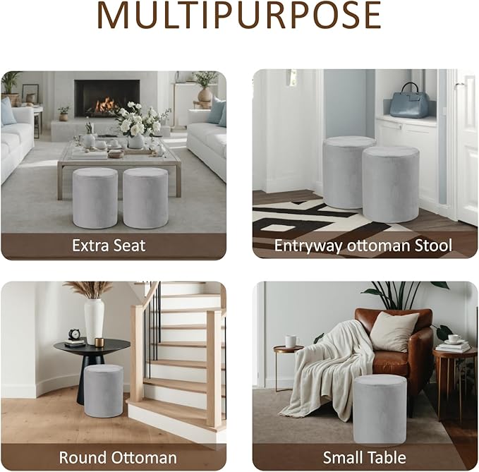Get Set Style Modern Round Ottoman with Soft Padded Seat, Multifunctional Vanity Stool for Makeup, Upholstered Footrest Stool Ottoman Foot Stool for Living Room, Bedroom