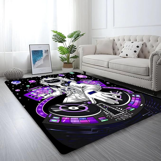 kxry 6 * 9 Feet Space Astronaut Galaxy Soft Area Rugs for Kids Girls Boys Purple Outer Space Themed Floor Carpet for Living Room Bedroom Dorms Nursery Rooms Home Decor Aesthetic