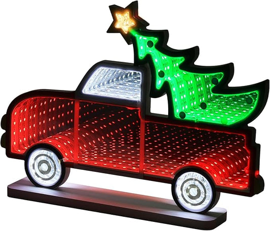 MEETYAMOR Christmas Decorations Indoor, Christmas Tree Truck Infinity Mirror Tunnel Light, 3D Endless Extension LED Night Lamp, USB Powered Colorful Table Centerpiece for Living Room Home Decor
