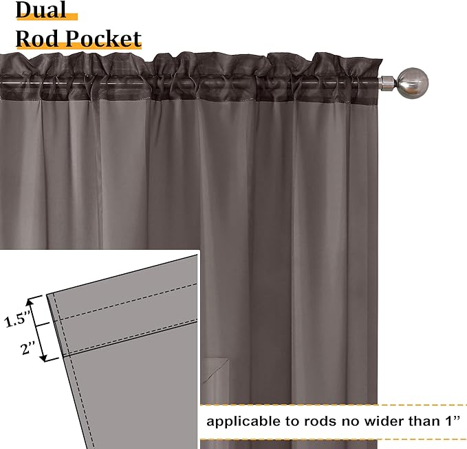 Aiyufeng Chocolate Sheer Curtains 54 Inches Long 2 Panels, Solid Voile Top Dual Rod Pockets Stylish Breathable Drapes Window Treatment for Kid's Room/Bedroom/Living Room, 42W x 54L, Chocolate Brown