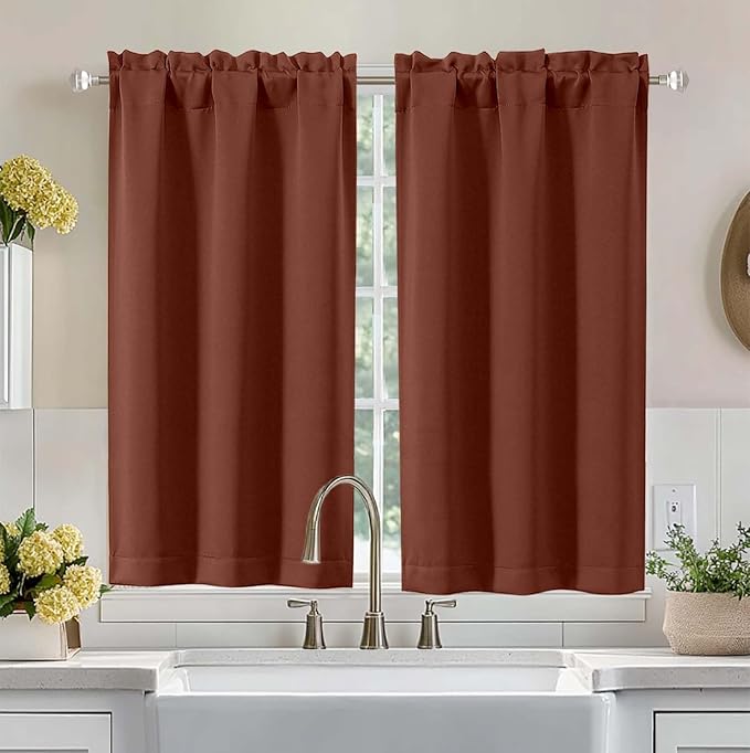 Aiyufeng Terracotta Short Blackout Curtains for Bedroom 45 Inches Long 2 Panels Set, Solid Thermal Insulated, Energy Saving Window Treatment Curtains Blackout Drapes, W40 x L45 Inch, Terracotta